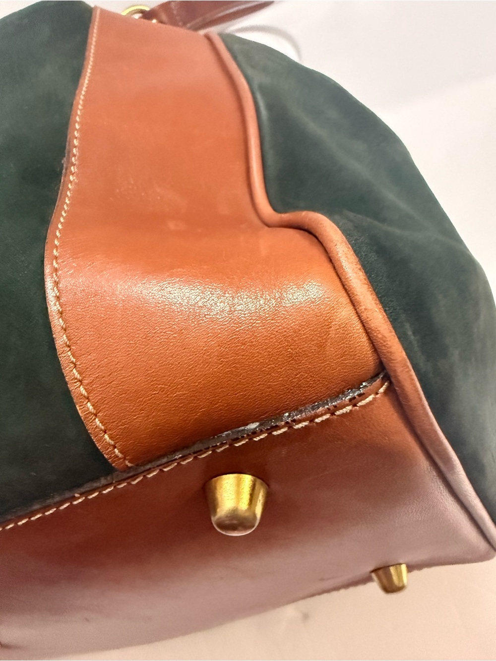 Bally Vintage Foxglove Nubuck Suede Bucket Bag Made in USA Green Leather - Picture 7 of 14